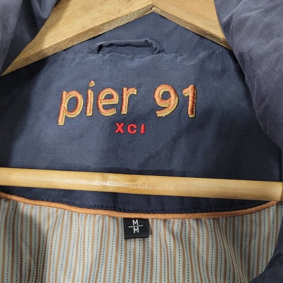 Pier 91 Vintage Dark Navy Hooded Outdoor Cotton Blend Jacket Water Resistant - Picture 12 of 15